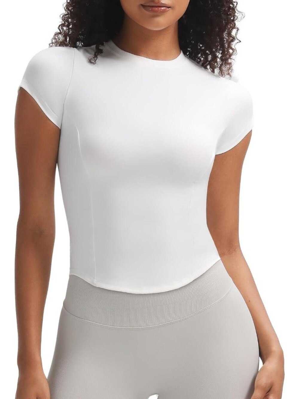 Women's White Short Sleeve T-Shirts GEO Baby Tee Workout Gym Yoga Crop Top